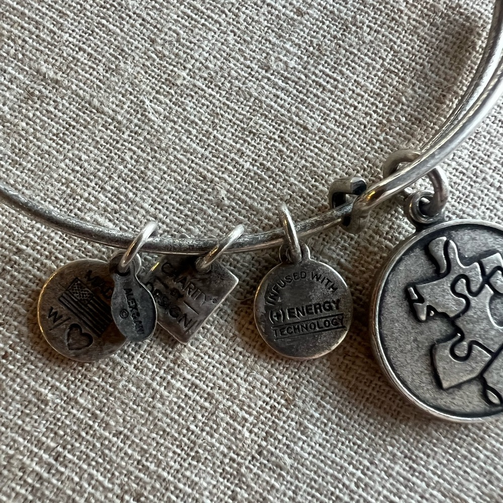 Alex & Ani Brushed Silver puzzle piece Charm Bangle Bracelet